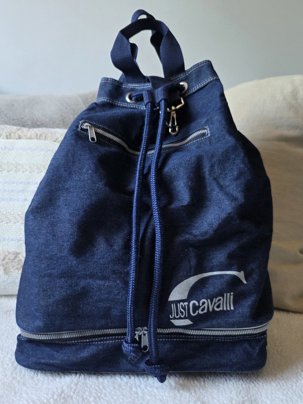 Just Cavalli Navy Drawstring Backpack